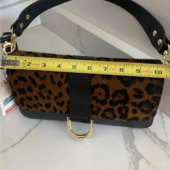 🆕 DIVINA FIRENZE 🇮🇹 Black Leather Leopard Fur Flap Shoulder/Crossbody Bag - Picture 11 of 15